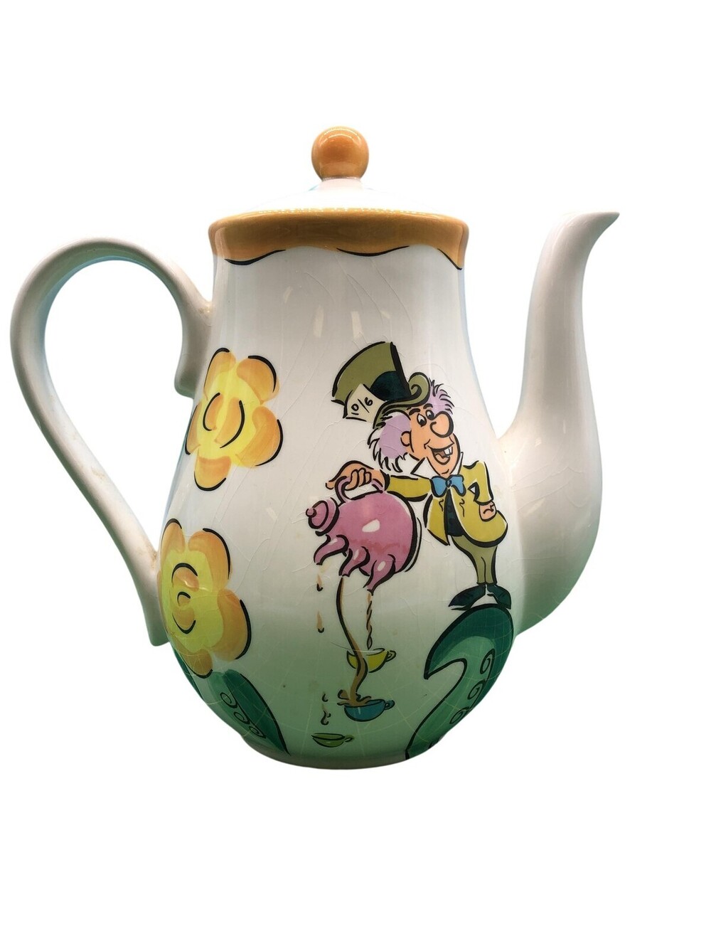 Disney Alice In Wonderland Mad Hatter Tea Pot Multicolor Ceramic Floral